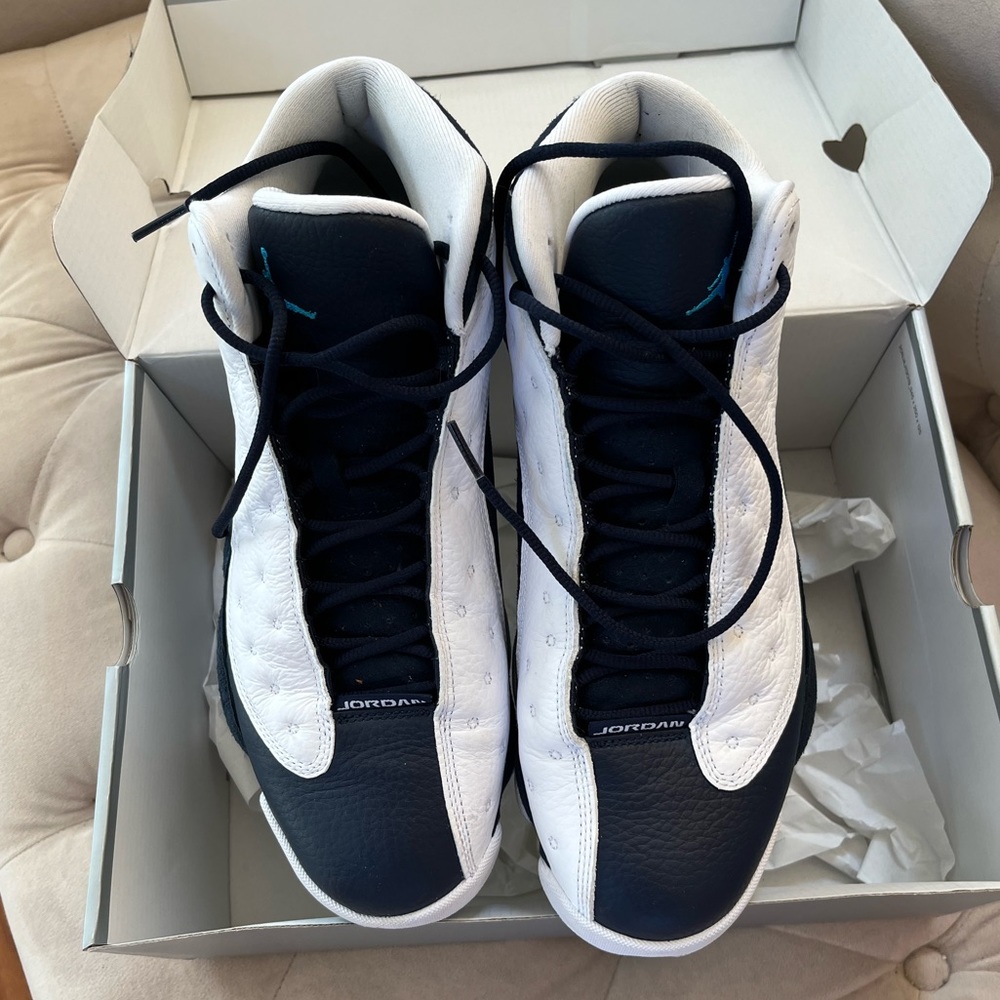 Men’s Air Jordan 13 Retro White French Blue Black Multi Basketball Shoes - Picture 4 of 15